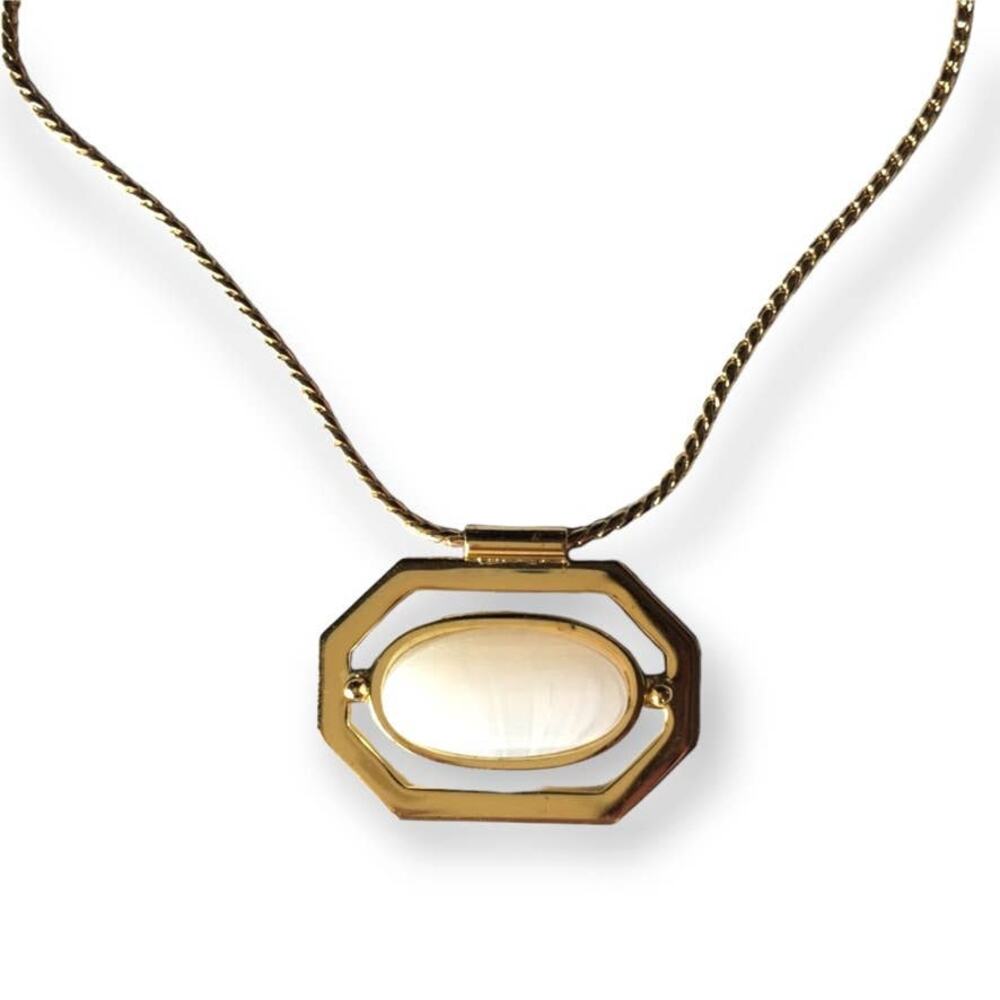 Whiting & Davis Gold and White Octagon Pendant Necklace